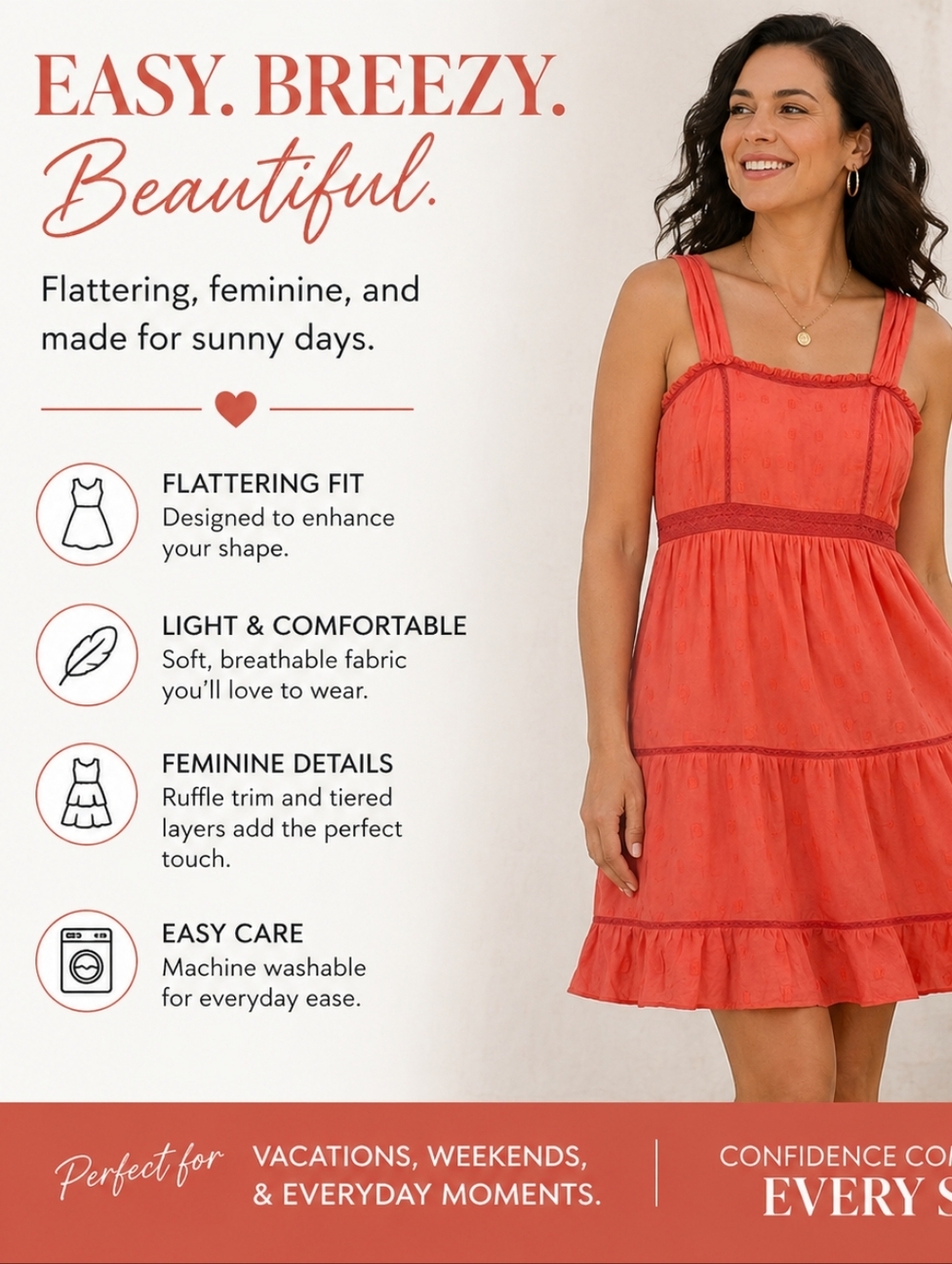 AMERICAN EAGLE Coral Tiered Sundress with Ruffled Hem - Picture 10 of 11